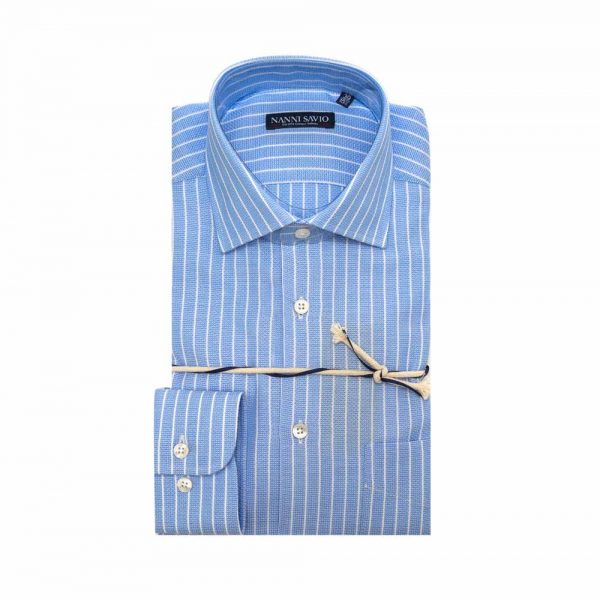 Nanni Savio – Blue white fine stripe Business shirt - Eurostyle