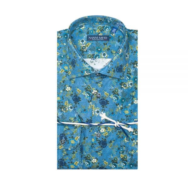Nanni Savio – Blue Floral Dress shirt - Eurostyle