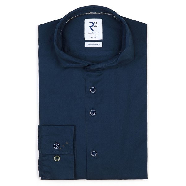 R2 Amsterdam – Dark blue flannel cotton-stretch shirt - Eurostyle