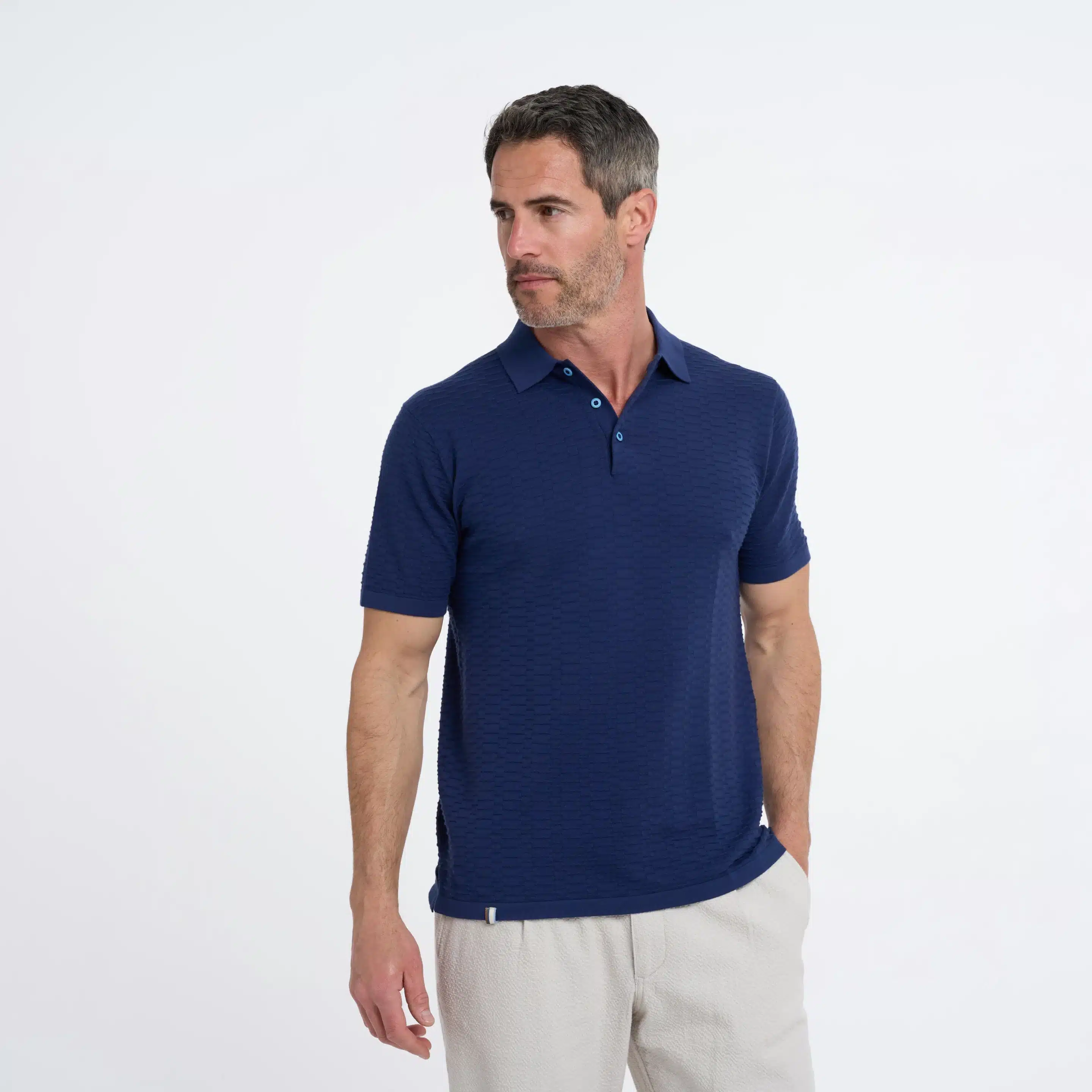 R2 Amsterdam - Textured-knit Cotton Polo - Image 3