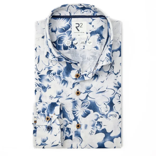 R2 Amsterdam - Printed linen stretch shirt