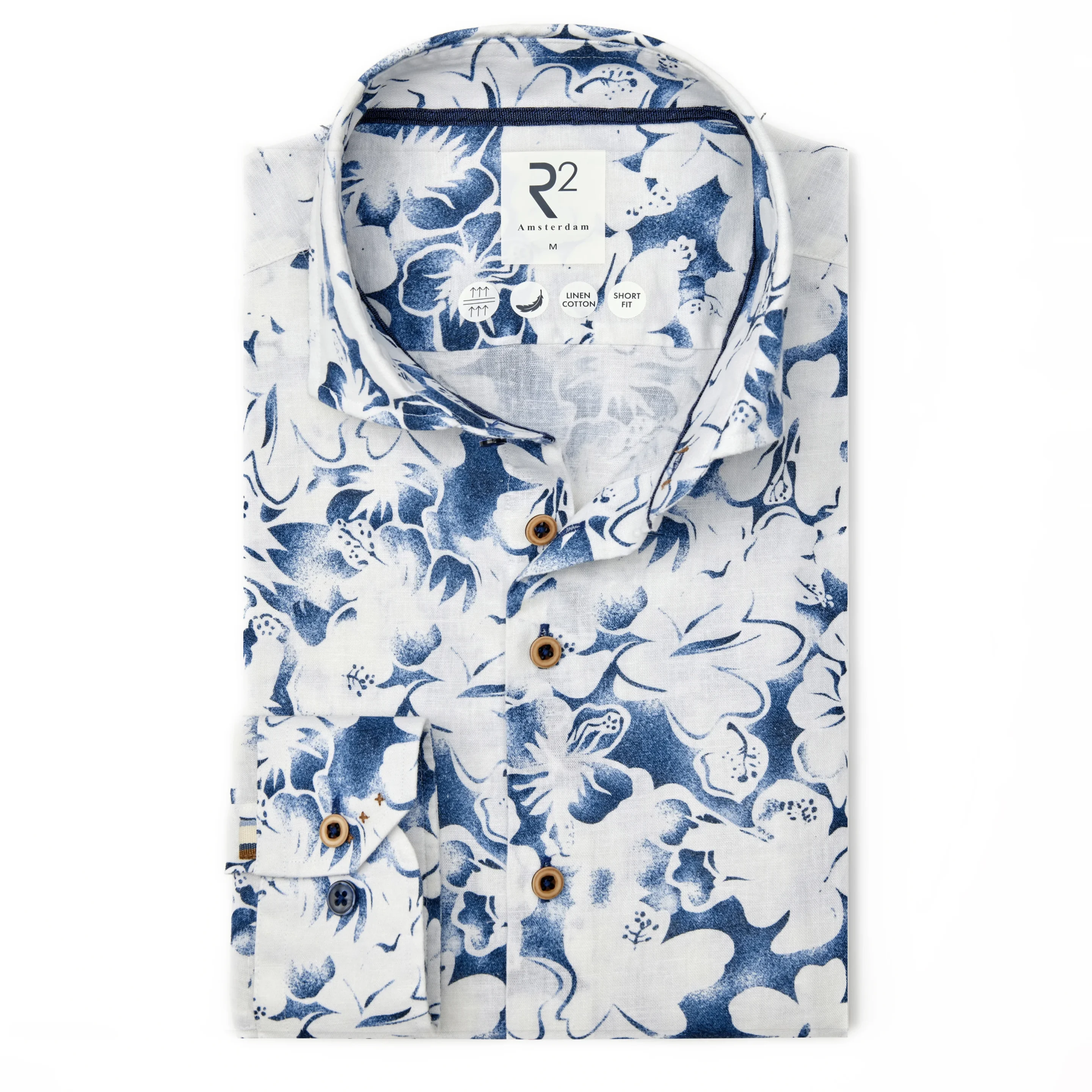 R2 Amsterdam - Printed linen stretch shirt