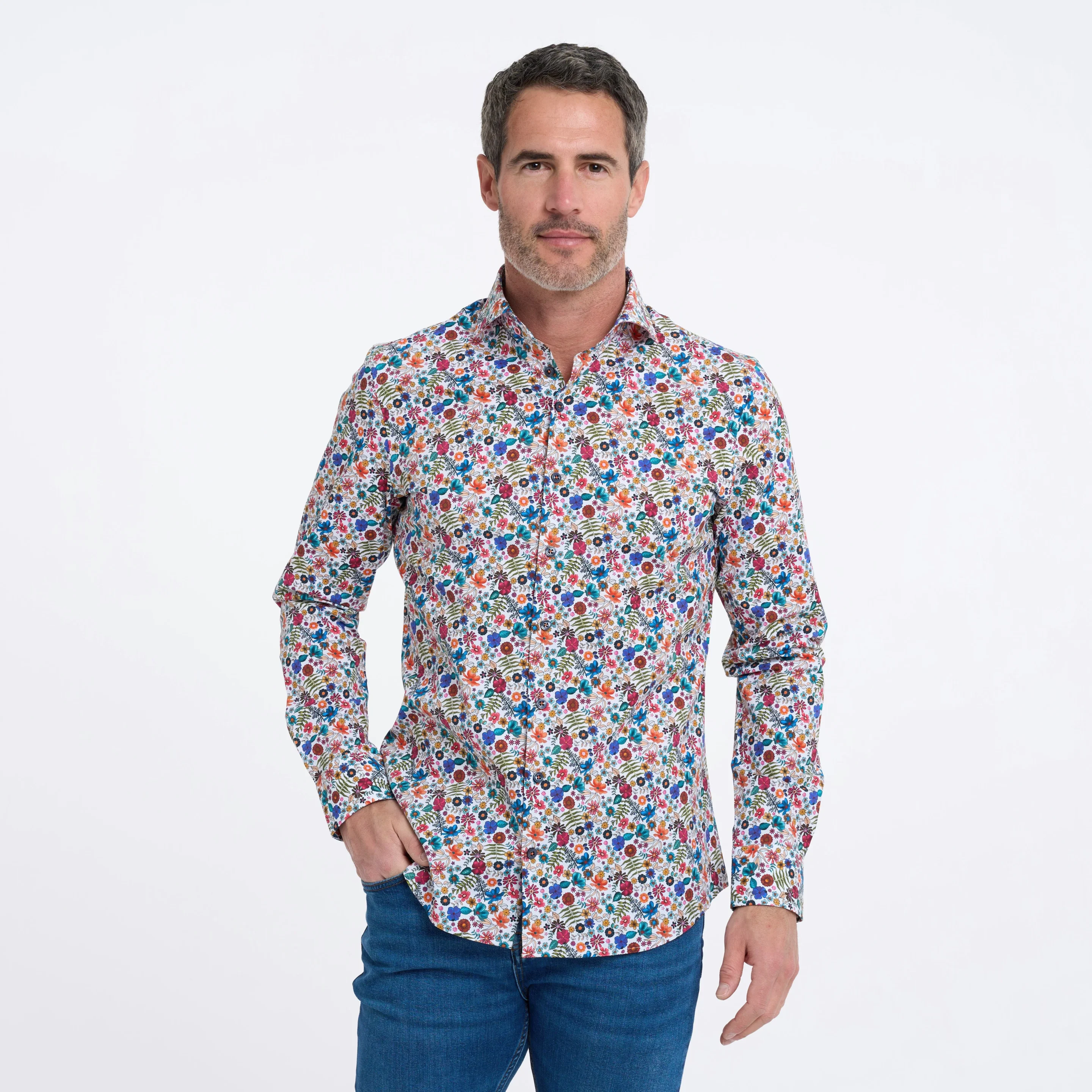 R2 Amsterdam - Floral print stretch shirt - Light - Image 3