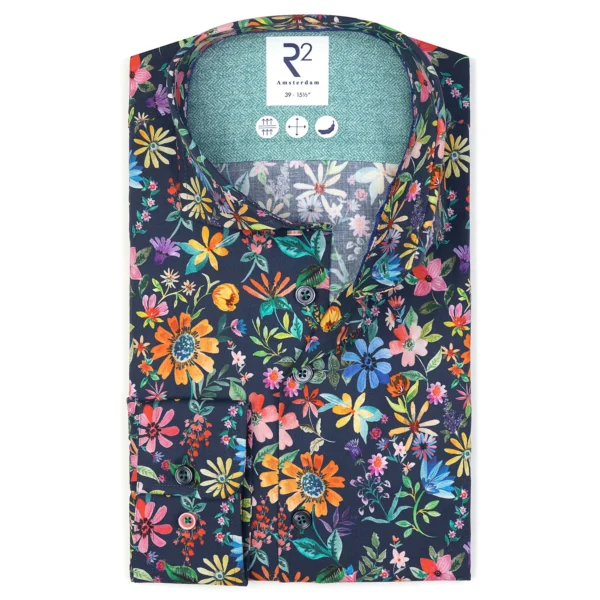 R2 Amsterdam - Floral print stretch shirt