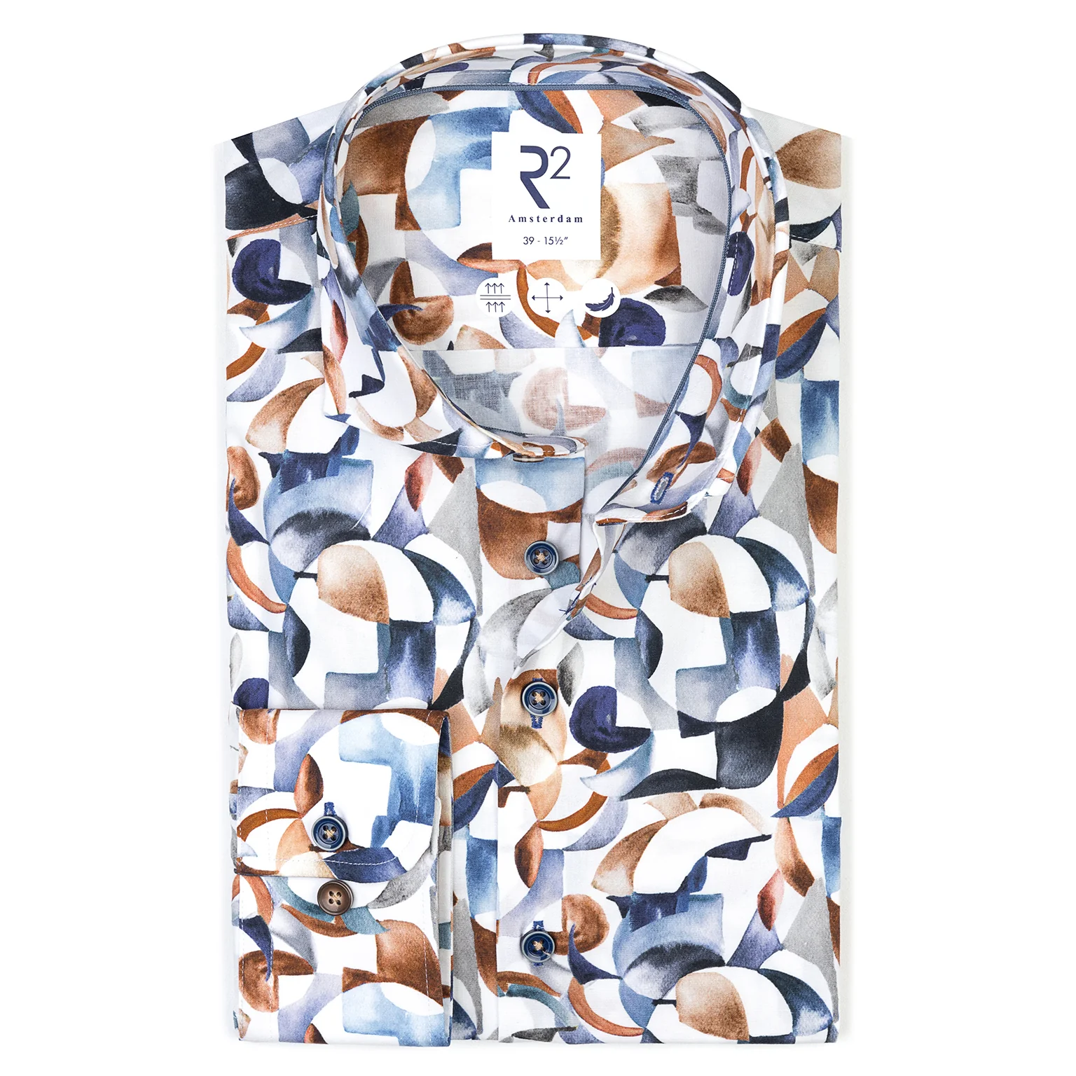 R2 Amsterdam - Multicolour print stretch shirt - Extra long sleeves