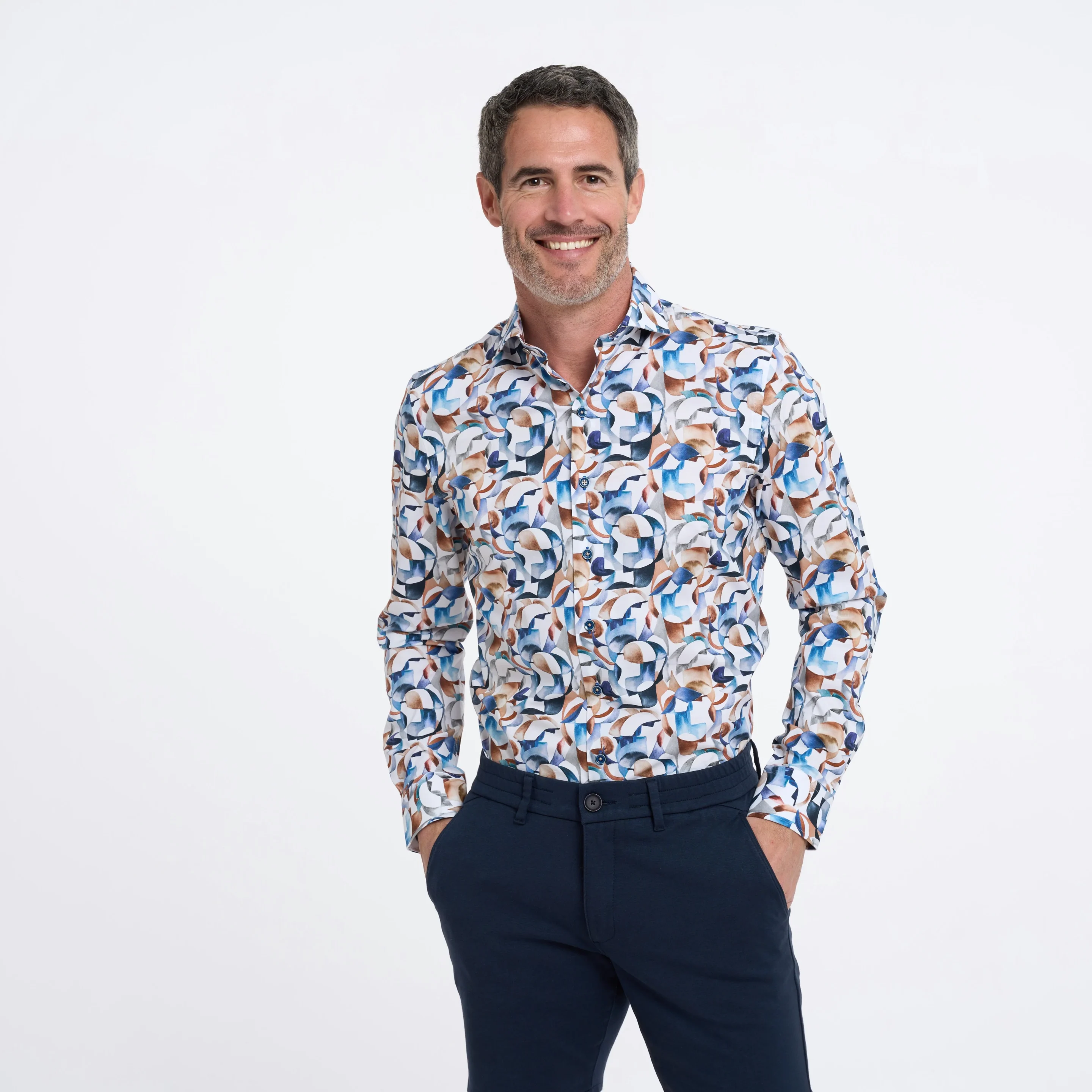 R2 Amsterdam - Multicolour print stretch shirt - Extra long sleeves - Image 2