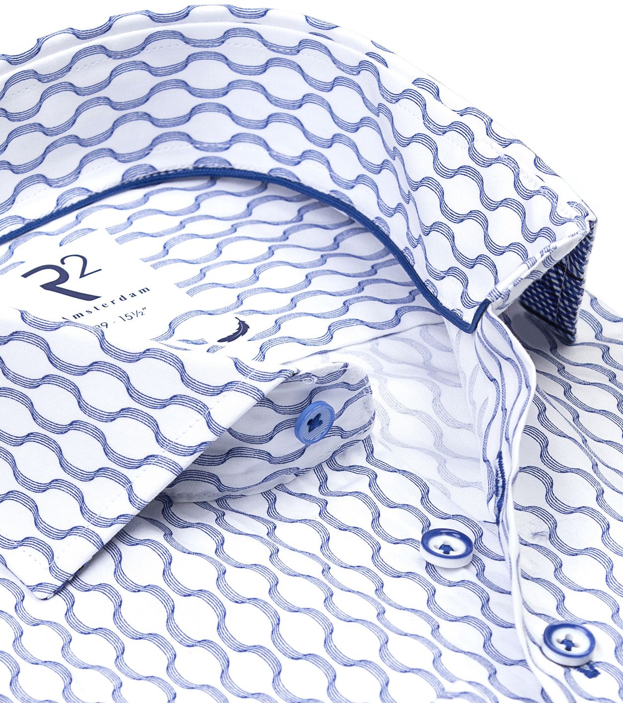 R2 Amsterdam - Poplin Shirt Print Blue - Image 2