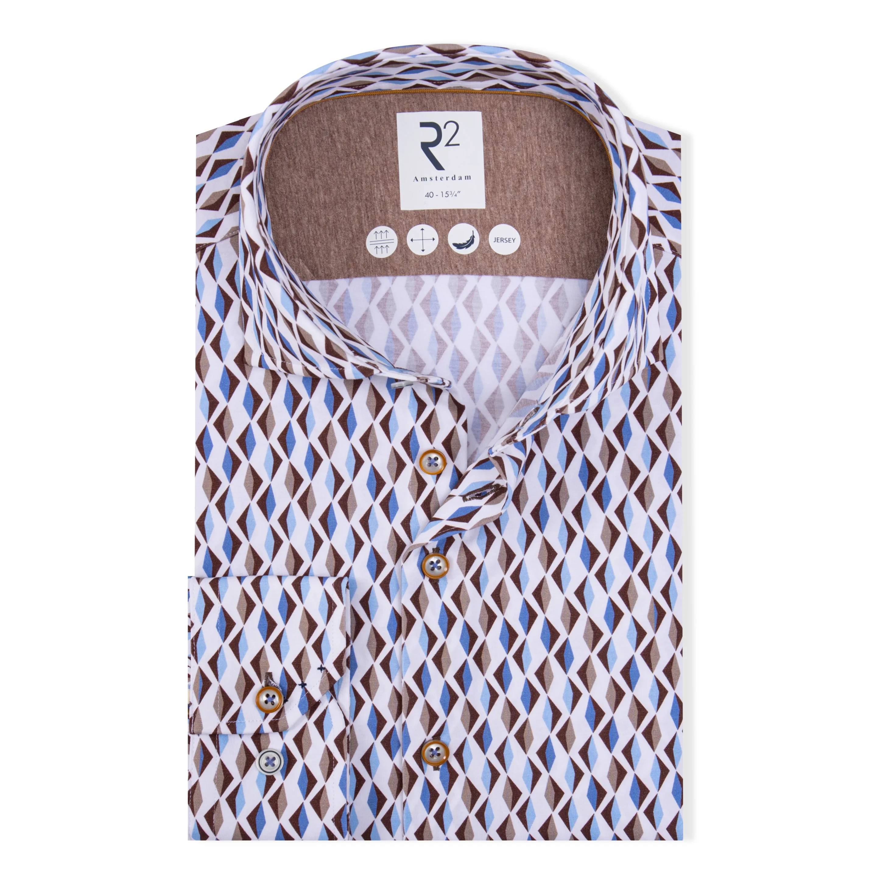 R2 Amsterdam - Single Jersey Retro Print Stretch Shirt