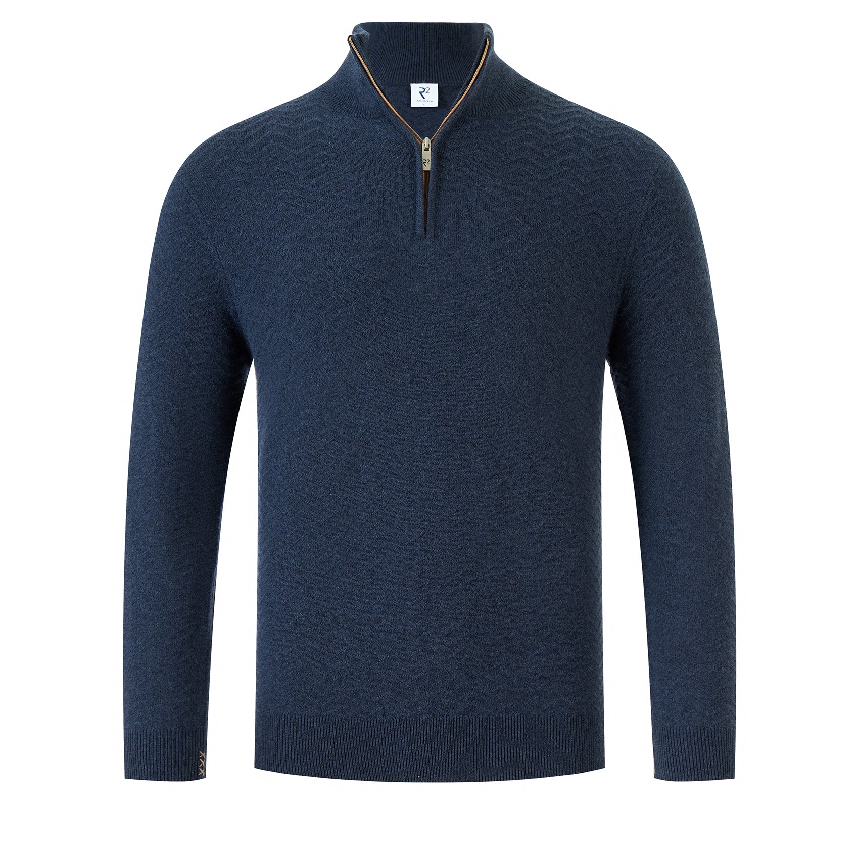 R2 Amsterdam - Wool Blend Half Zip Pullover - Navy