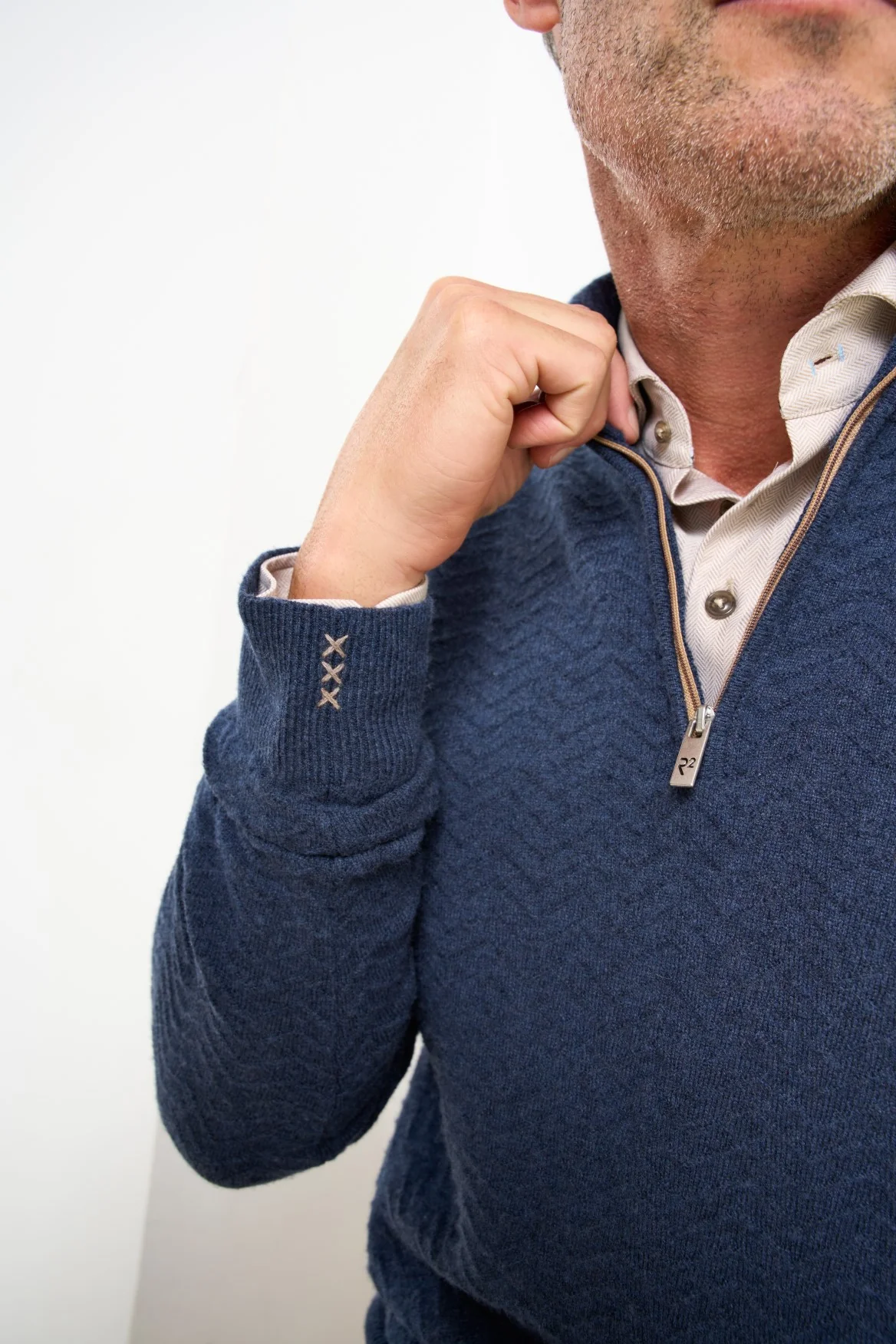 R2 Amsterdam - Wool Blend Half Zip Pullover - Navy - Image 2