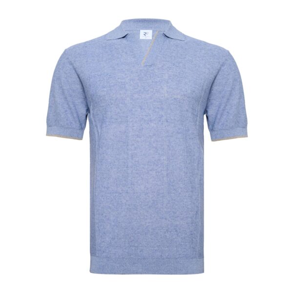 R2 Amsterdam – Johnny Collar Linen Blend Polo – Blue