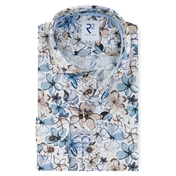 R2 Amsterdam – Floral Print Linen Blend Shirt – Beige