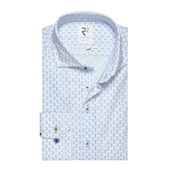 R2 Amsterdam – Stripe Print Travel Shirt – Light Blue