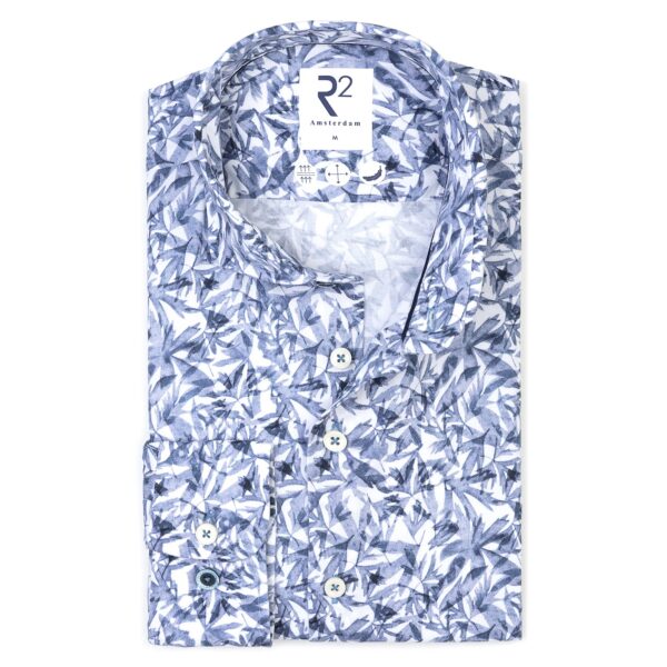 R2 Amsterdam – Leaf Print Stretch Shirt – Blue