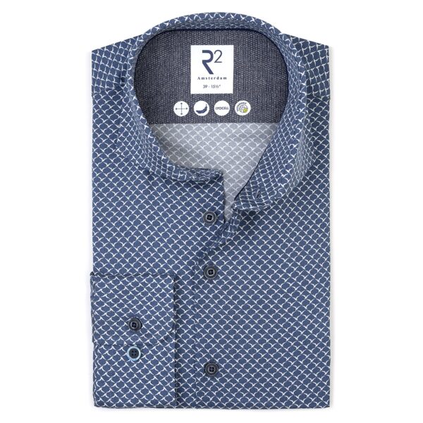 R2 Amsterdam – Bird Print Lyocell Shirt – Navy