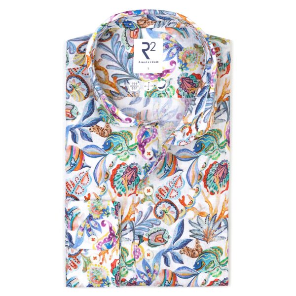R2 Amsterdam – Marine Print Linen Blend Shirt – Multicolour