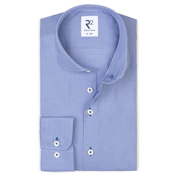 R2 Amsterdam – Puppytooth Check Cotton Shirt – Cobalt