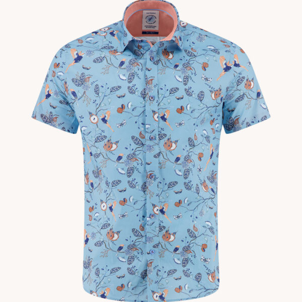 A Fish Named Fred Shirt SS Birdy Blooms Aqua Blue