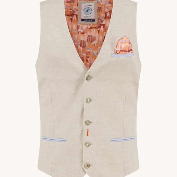 A Fish Named Fred Waistcoat Linen Look Sand