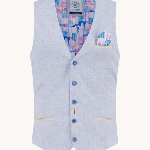 A Fish Named Fred – Linen Look Waistcoat – Aqua Blue