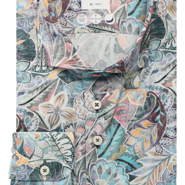 R2 Amsterdam – Green Flowers Print Poplin Shirt – Multicolour